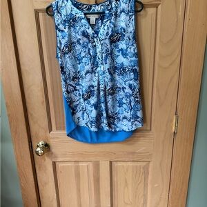 Blue Ruffled Sleeveless Blouse